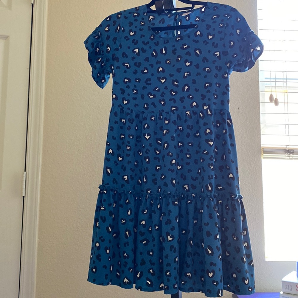 Leopard printed blue dress